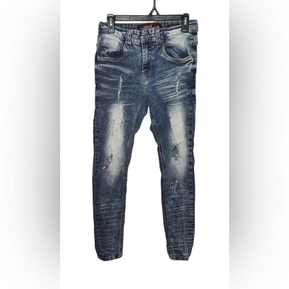 Copper Rivet Stylish Blue Slim Fit Distressed Men’s Jeans 30/32